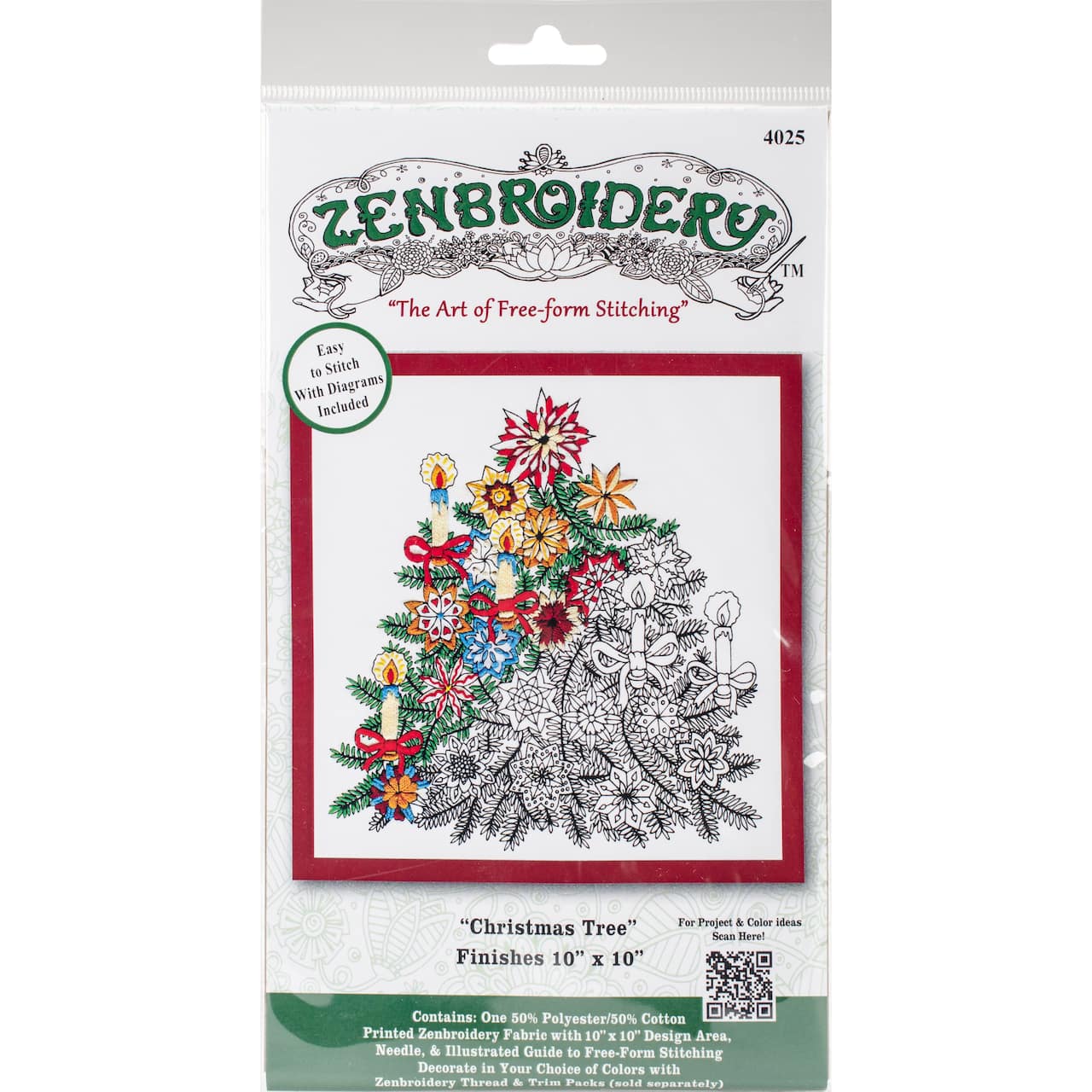 Design Works™ Zenbroidery Christmas Tree Stamped Embroidery Kit